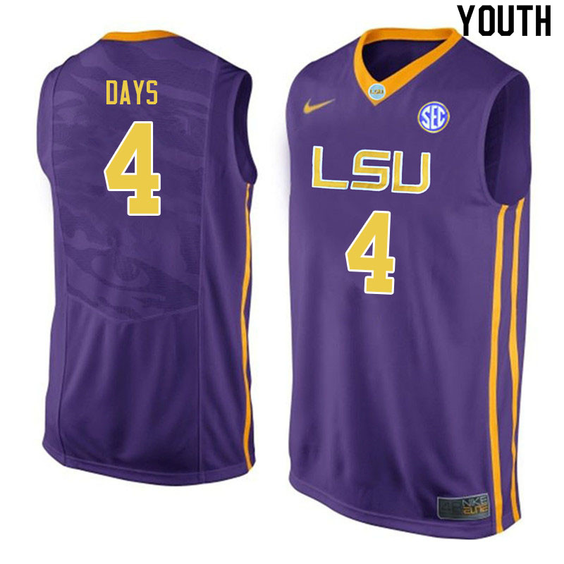 Youth #4 Darius Days LSU Tigers College Basketball Jerseys Sale-Purple